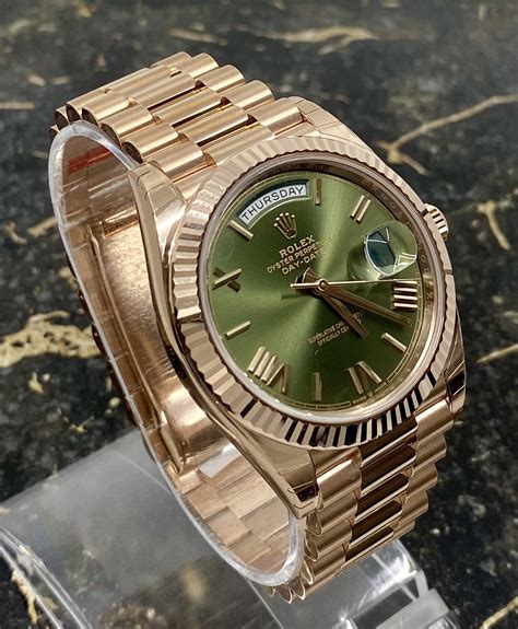 rolex day date rose gold green dial retail price|rolex day date 40 228235.